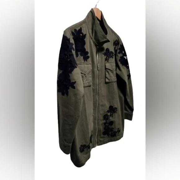 VENUS Olive Green Utility Jacket with Black Floral Embroidery – Size L - Picture 3 of 11